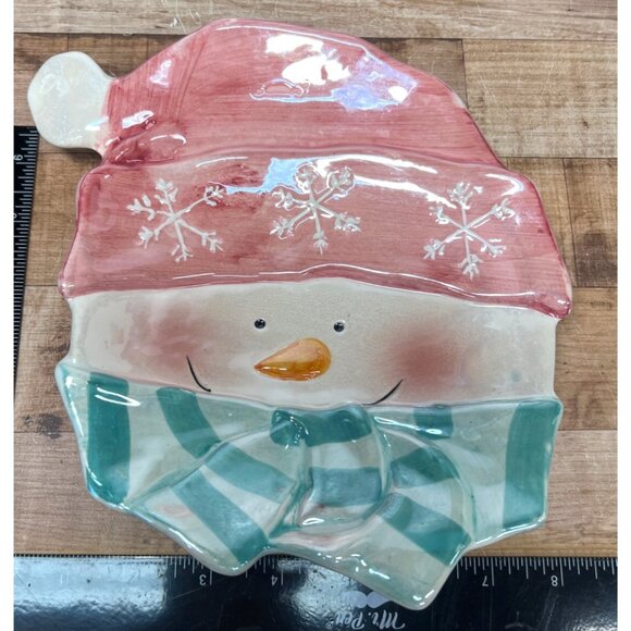 Whimsical Ceramic Snowman Serving Plate Winter Holiday Decor - Picture 4 of 6